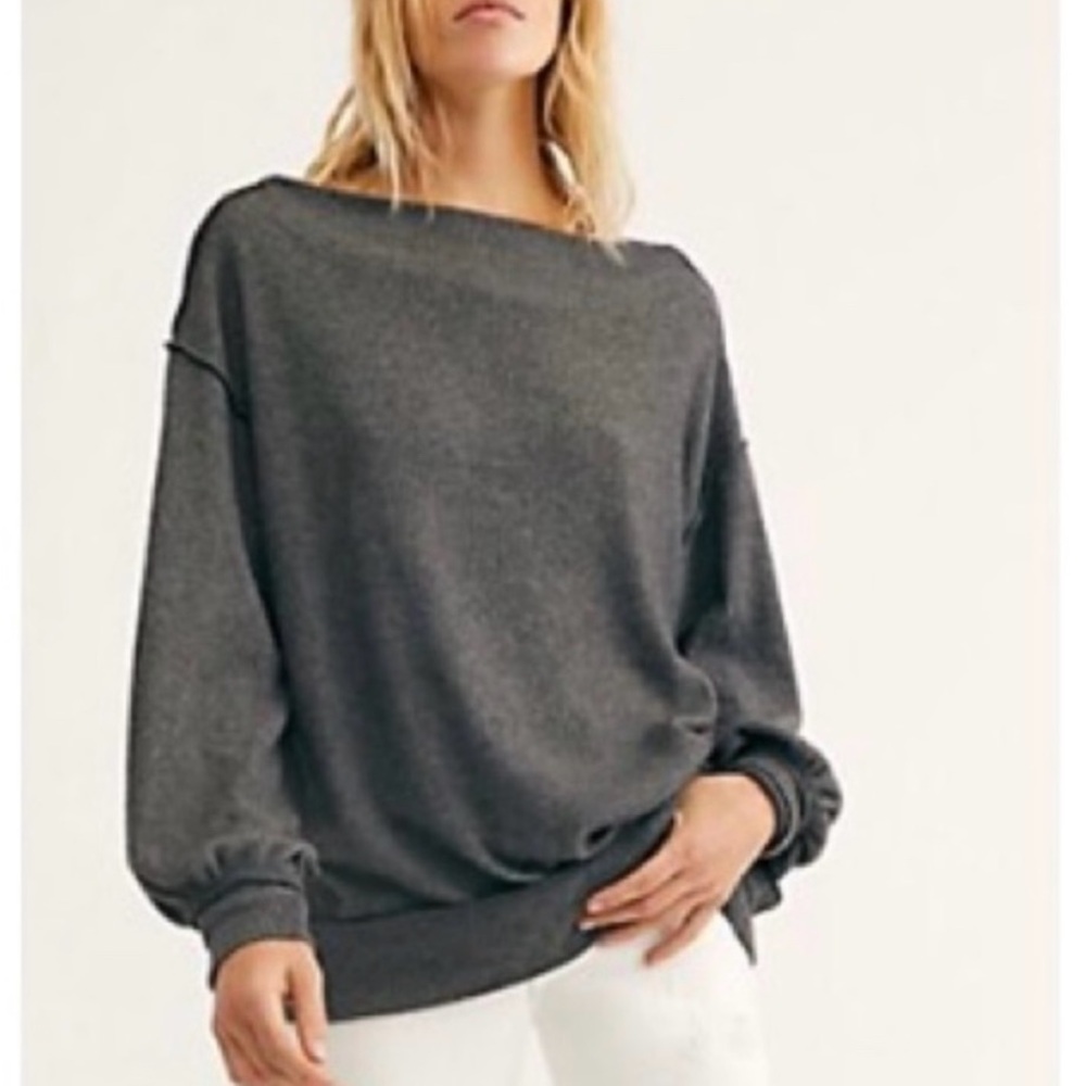 NWT Free People Main Squeeze Hacci Gray Oversized Cozy Top / Small